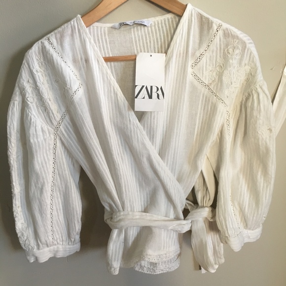 zara linen wrap top